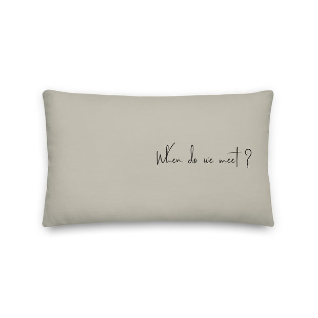 "When do we meet?" Beige & Black English Design Pillow